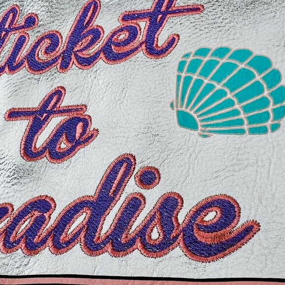 Charming Charlie "Ticket to Paradise" Silver Clutch Purse 13" x 7" / Whimsical - Picture 11 of 16